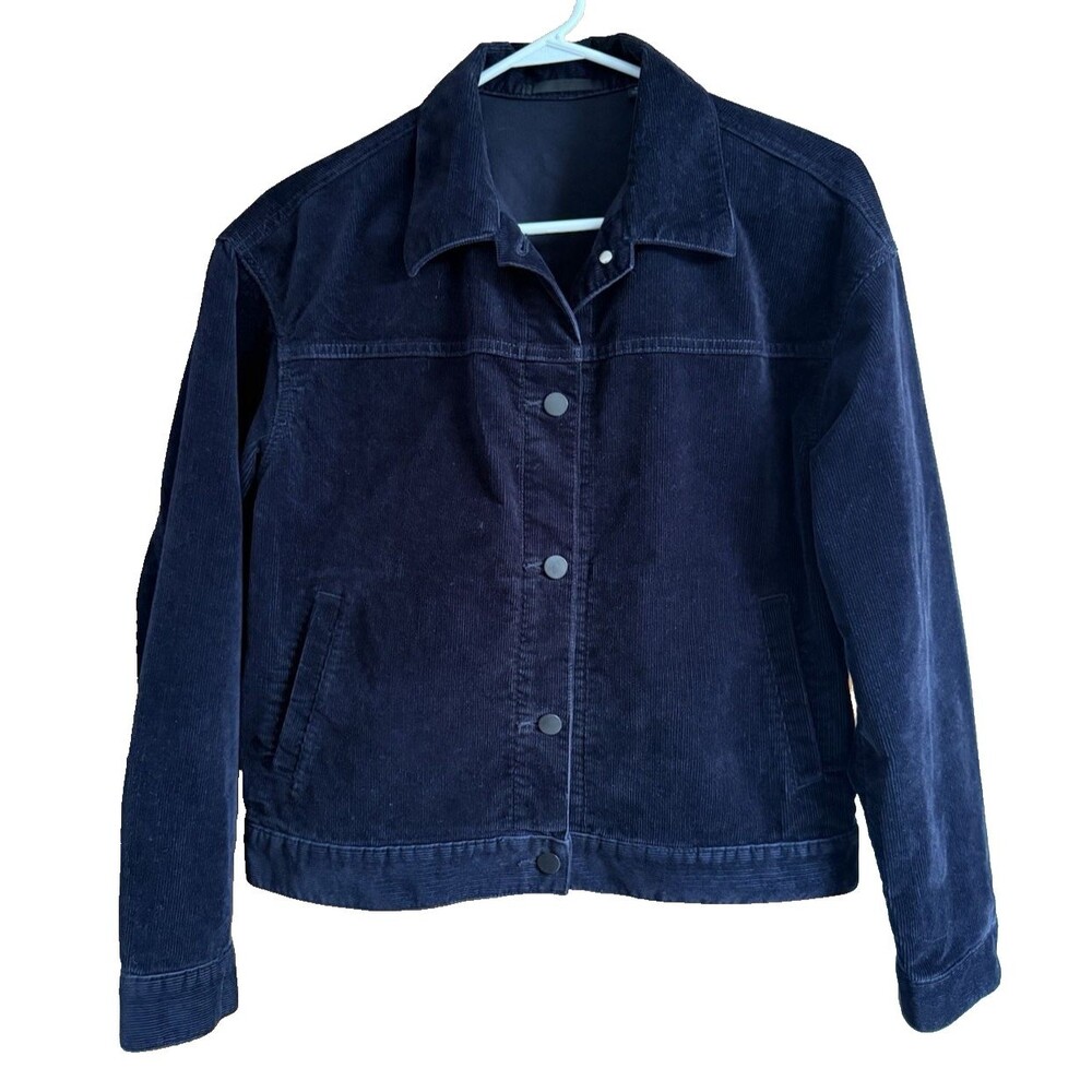 Uniqlo Black Corduroy Cropped Jacket Women Size M Buttons Collar Pockets